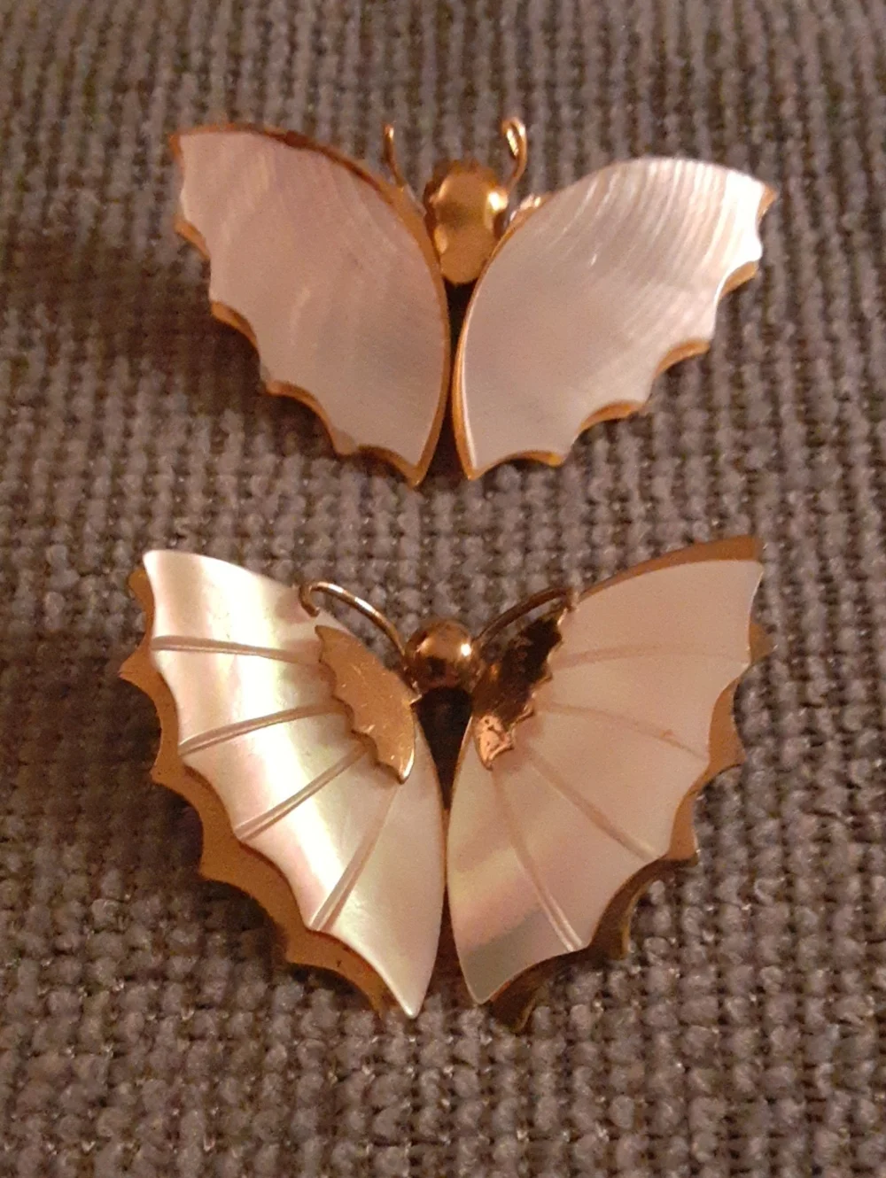 Gold Tone and Mother-of-Pearl Style Butterfly Pins